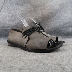 Anat Dahari Shoes Womens 36 Walk Handcrafted Leather Open Toe Flats Lace Up Gray
